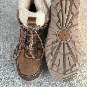 UGG Tan and Brown Shearling-Lined Lace-Up Boots